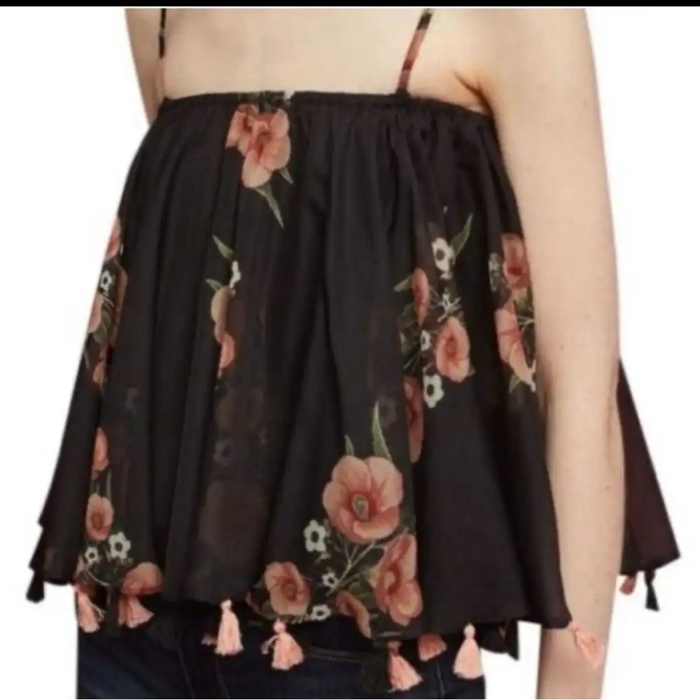 Carolina K Black Floral Strapless Tassel Hem Women's Camisole